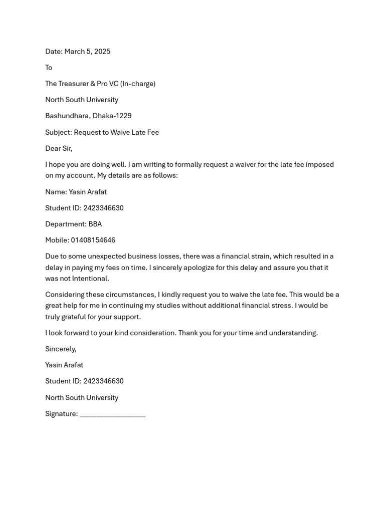 Request to Waive Late Fee | PDF