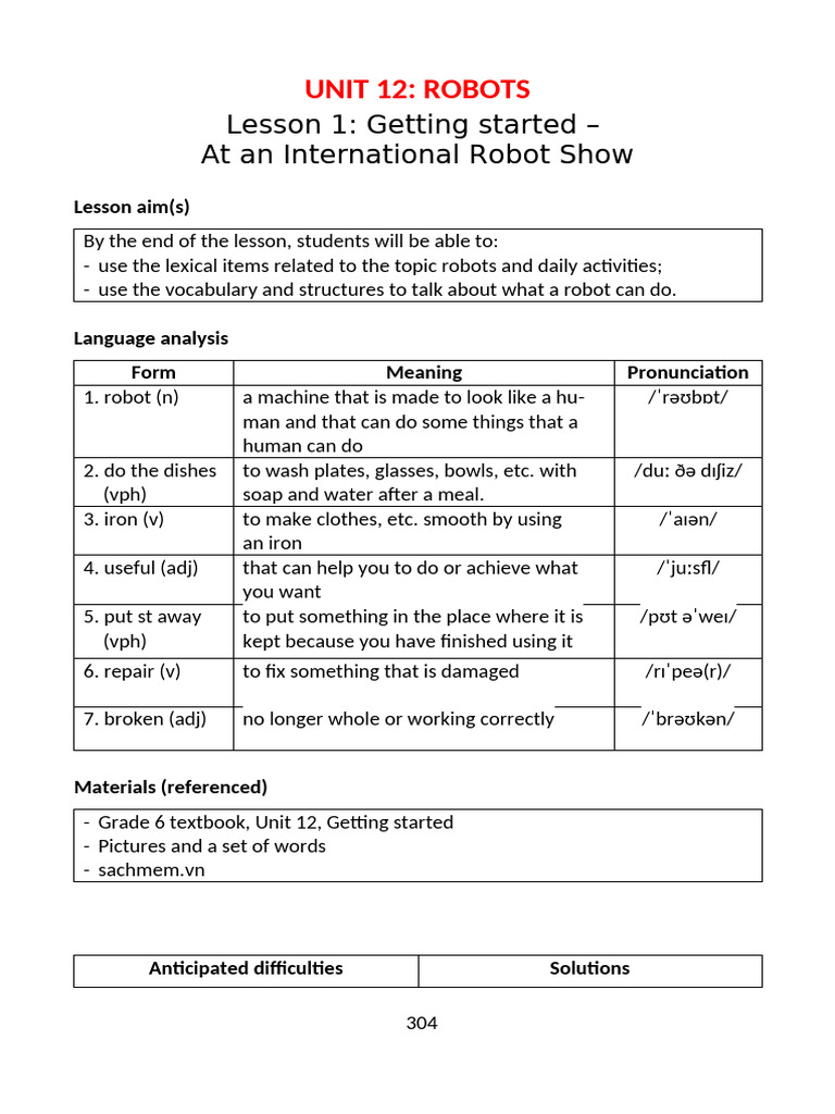Robots: Vocabulary and Activities Guide | PDF | Vocabulary | Adjective
