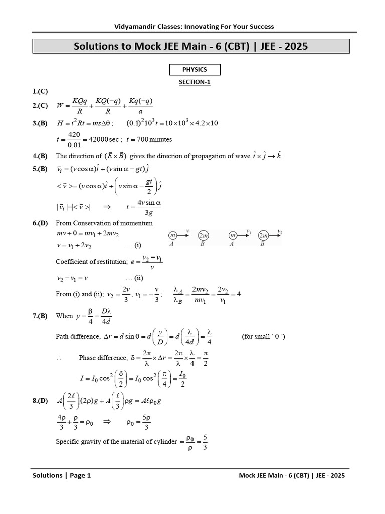JEE Main Mock Solutions 2025 | PDF | Amine | Redox
