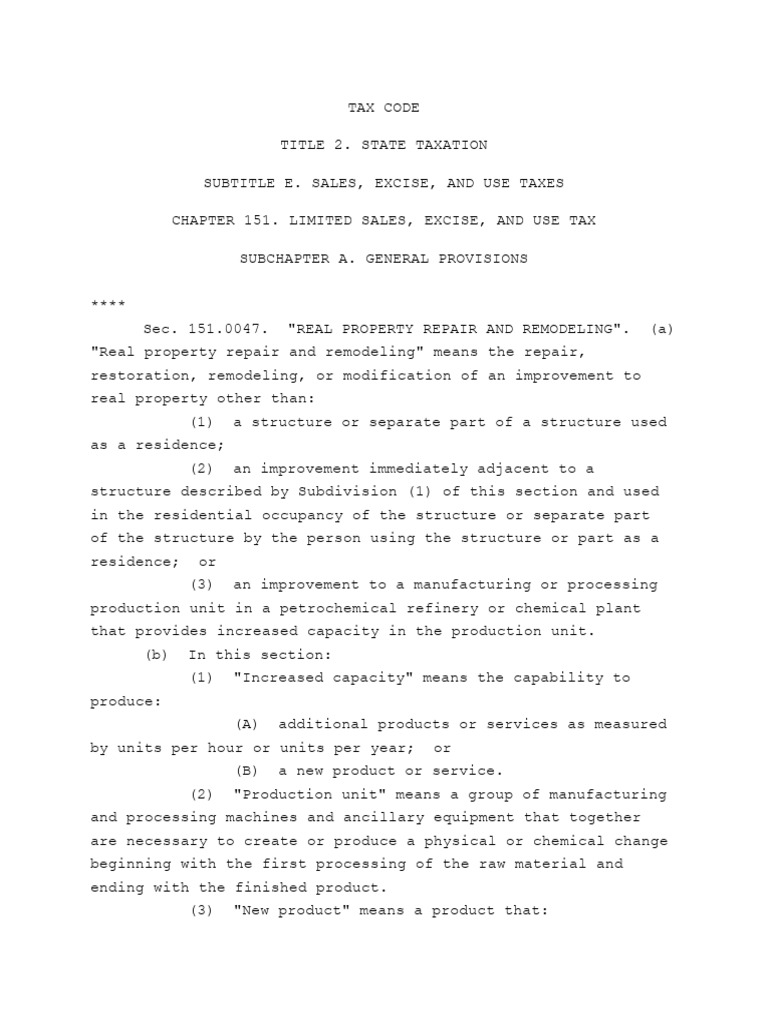 E - Texas Tax Code 151.0047 | PDF