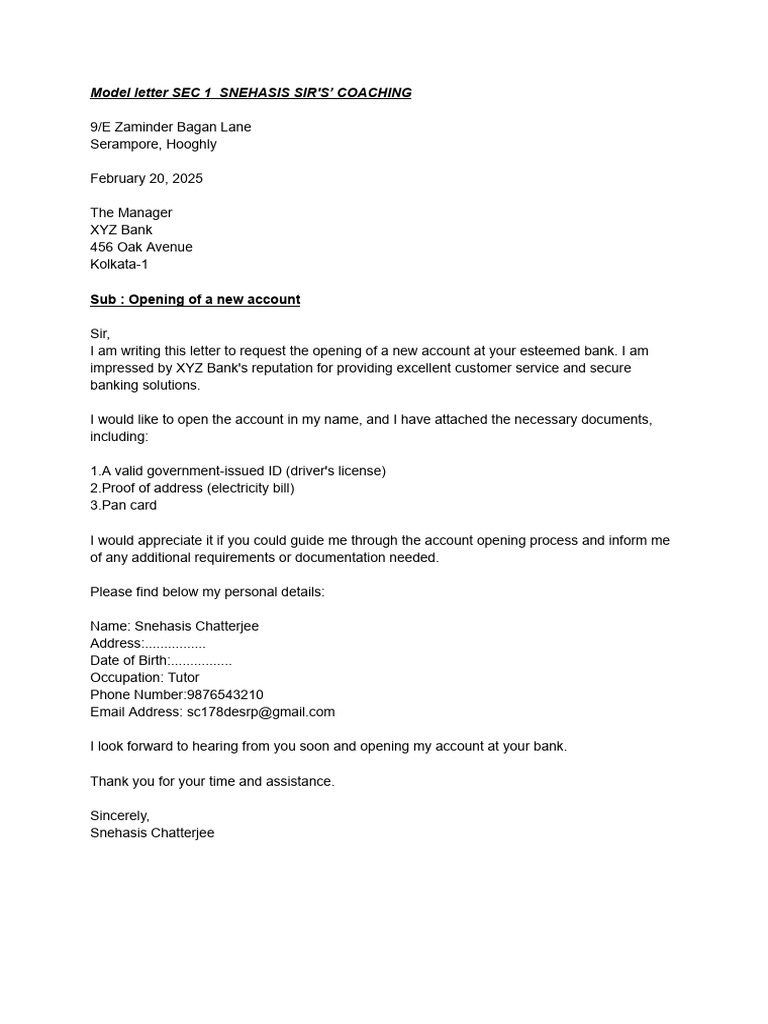 Account Opening Request by Snehasis Chatterjee | PDF