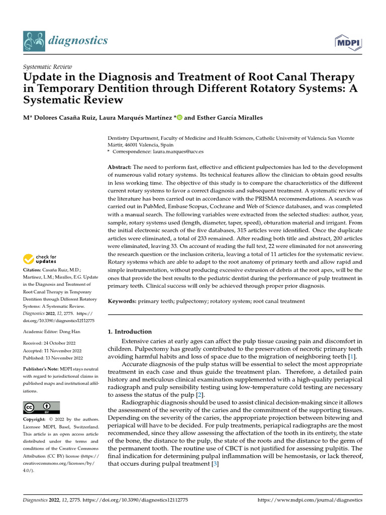 Root Canal Therapy in Primary Teeth: Review | PDF | Systematic Review ...