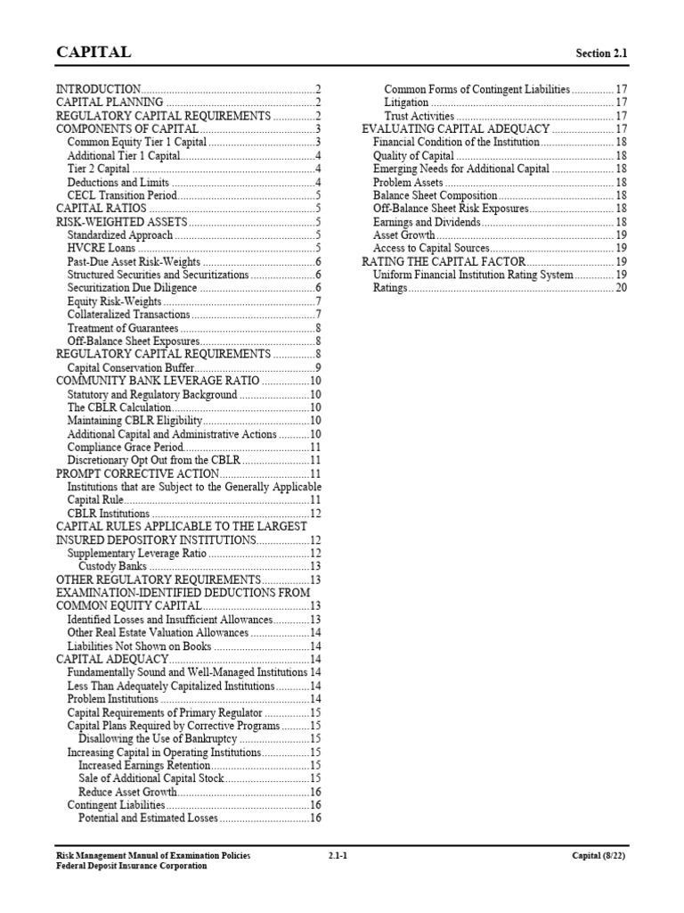 Capital Management and Regulatory Guidelines | PDF | Securitization ...