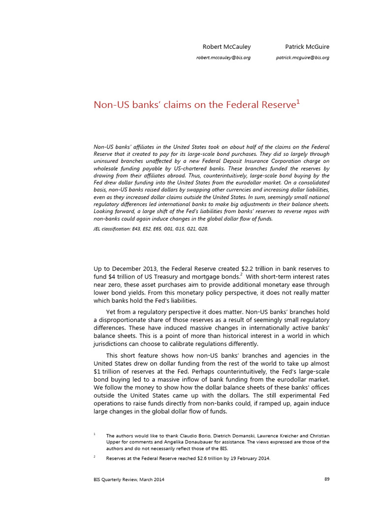 Non-US Banks' Reserves at the Fed | PDF | Federal Reserve | Money ...