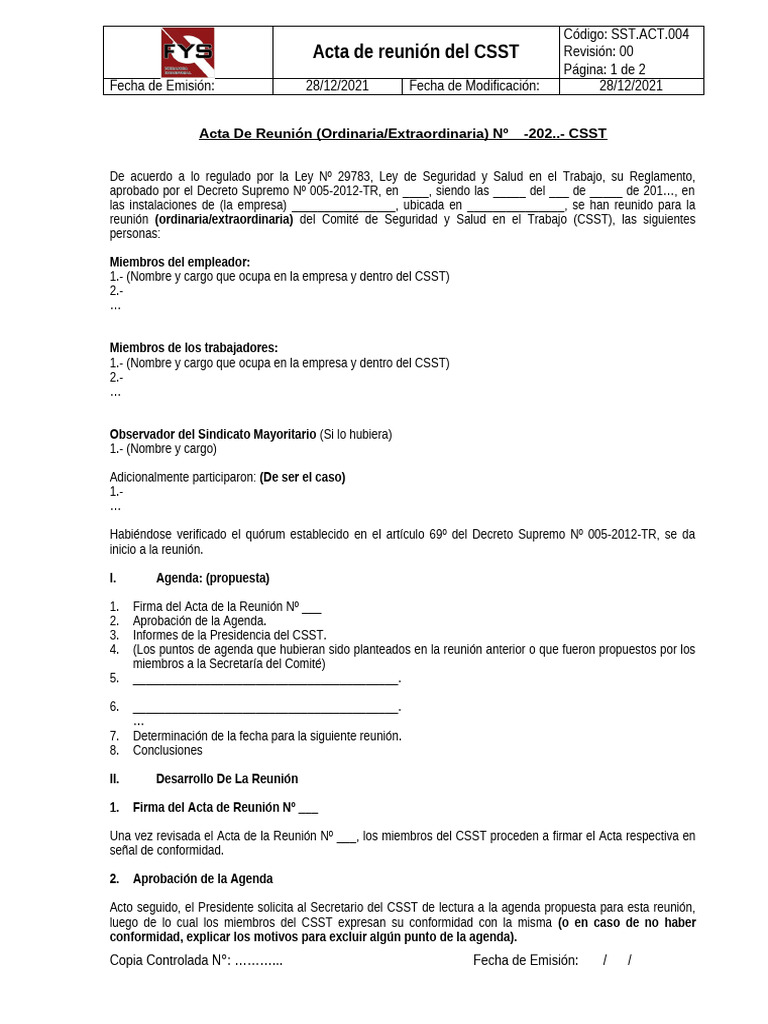 Acta de Reunión del CSST | PDF | Gobierno