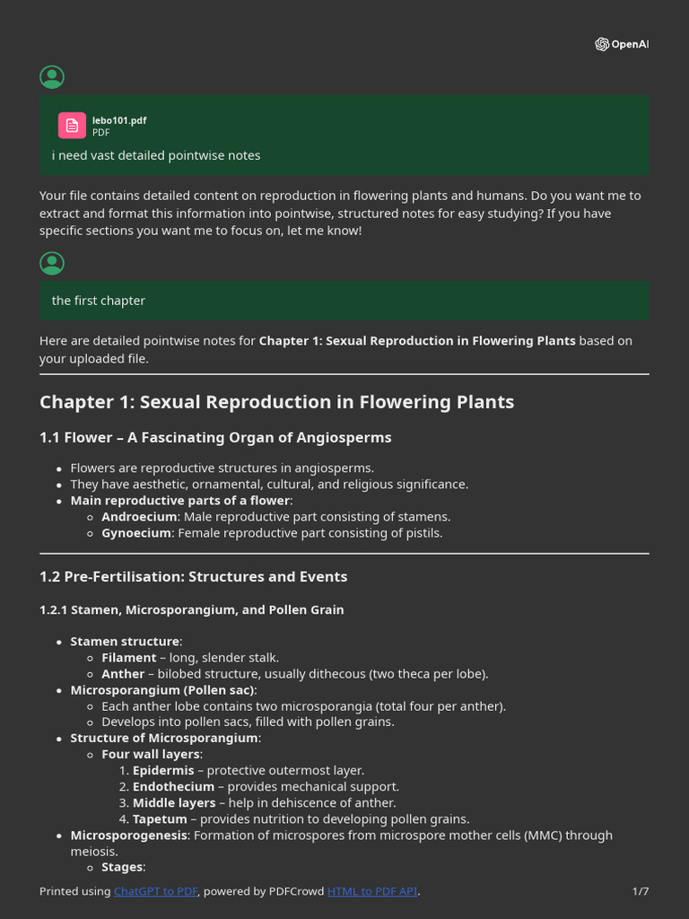 Chapter 1 - Sexual Reproduction in Flowering Plants | PDF | Pollen ...
