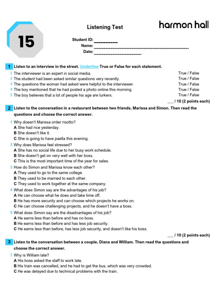 Listening Test: Conversations and Questions | PDF