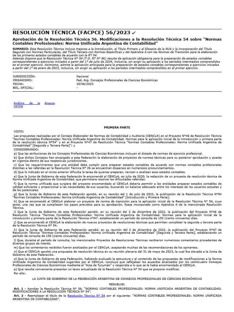 Modificaciones a la RT 54 de Contabilidad | PDF | Contabilidad | normas ...