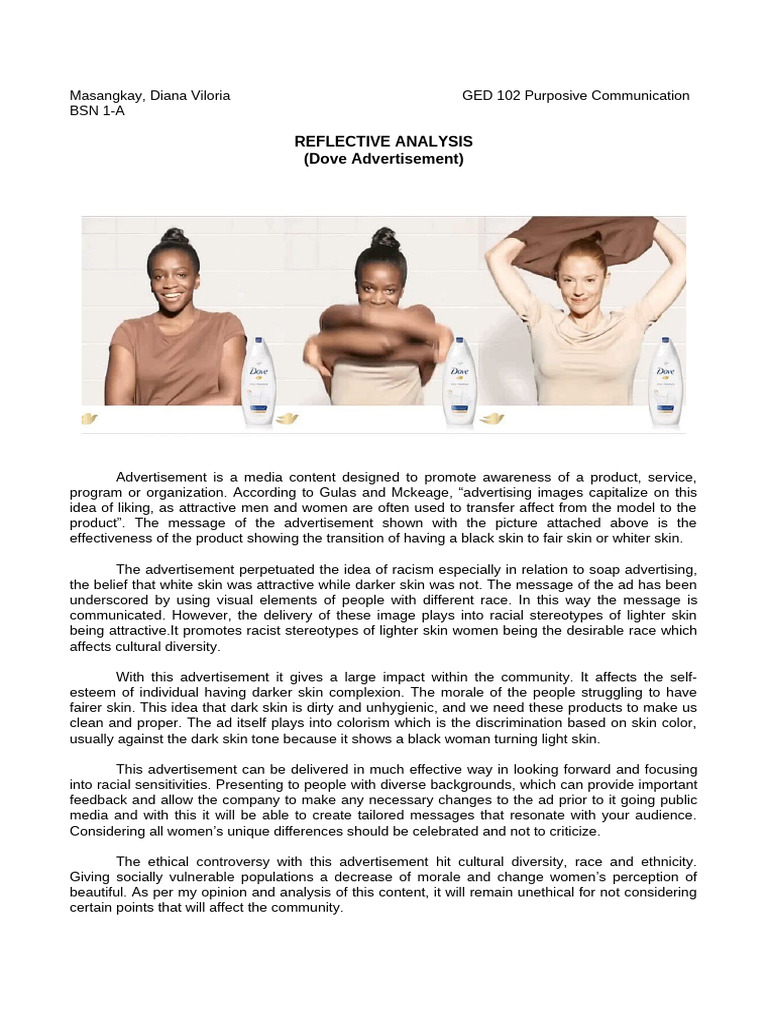 Dove Ad's Impact on Colorism and Ethics | PDF | Advertising | Race ...