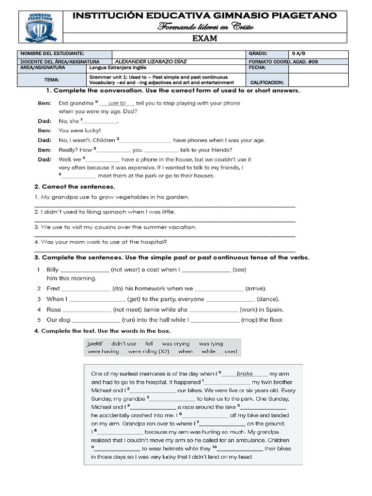 English Grammar Exam for 9th Grade | PDF