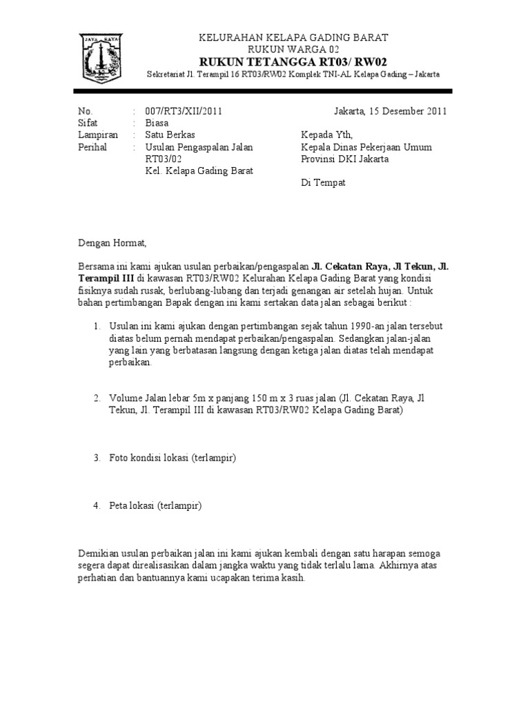 Contoh Proposal Pengaspalan Jalan RT PDF