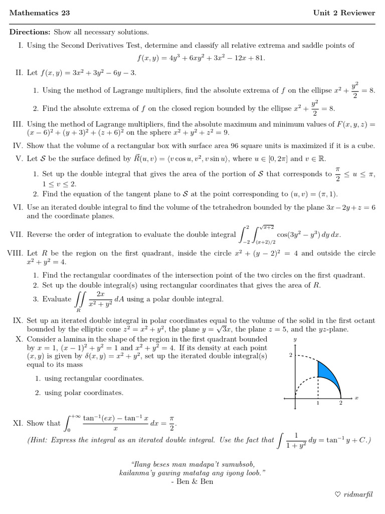 Math 23 Unit 2 Reviewer | PDF | Calculus | Elementary Geometry