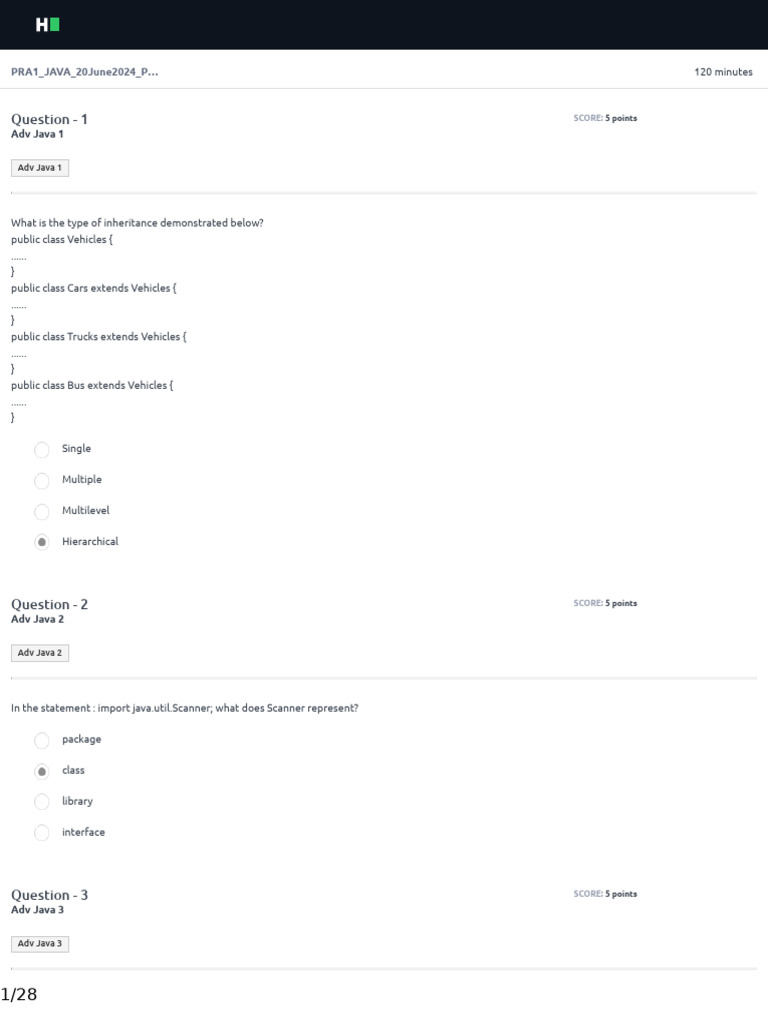 Java Inheritance and Exception Handling Quiz | PDF | Method (Computer ...