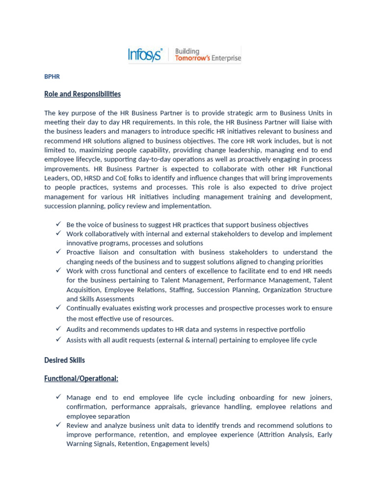 BPHR Role and Responsibilities Overview | PDF | Employee Retention ...