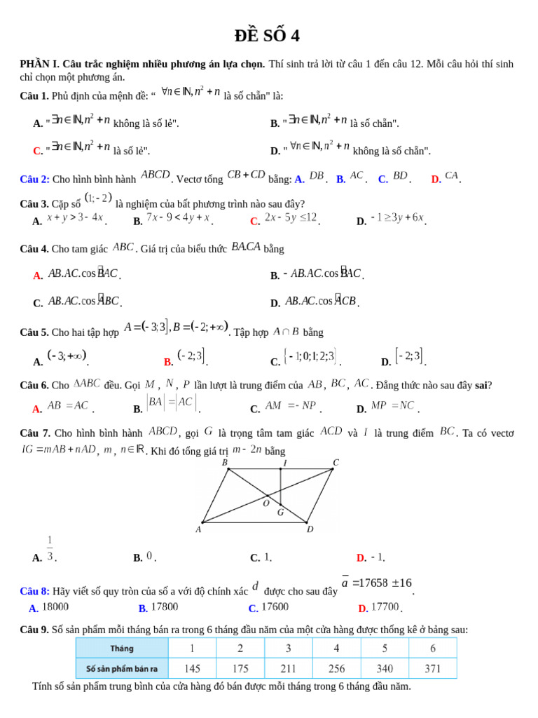 De Toan Lop 10 Co Dap An (De 4) | PDF