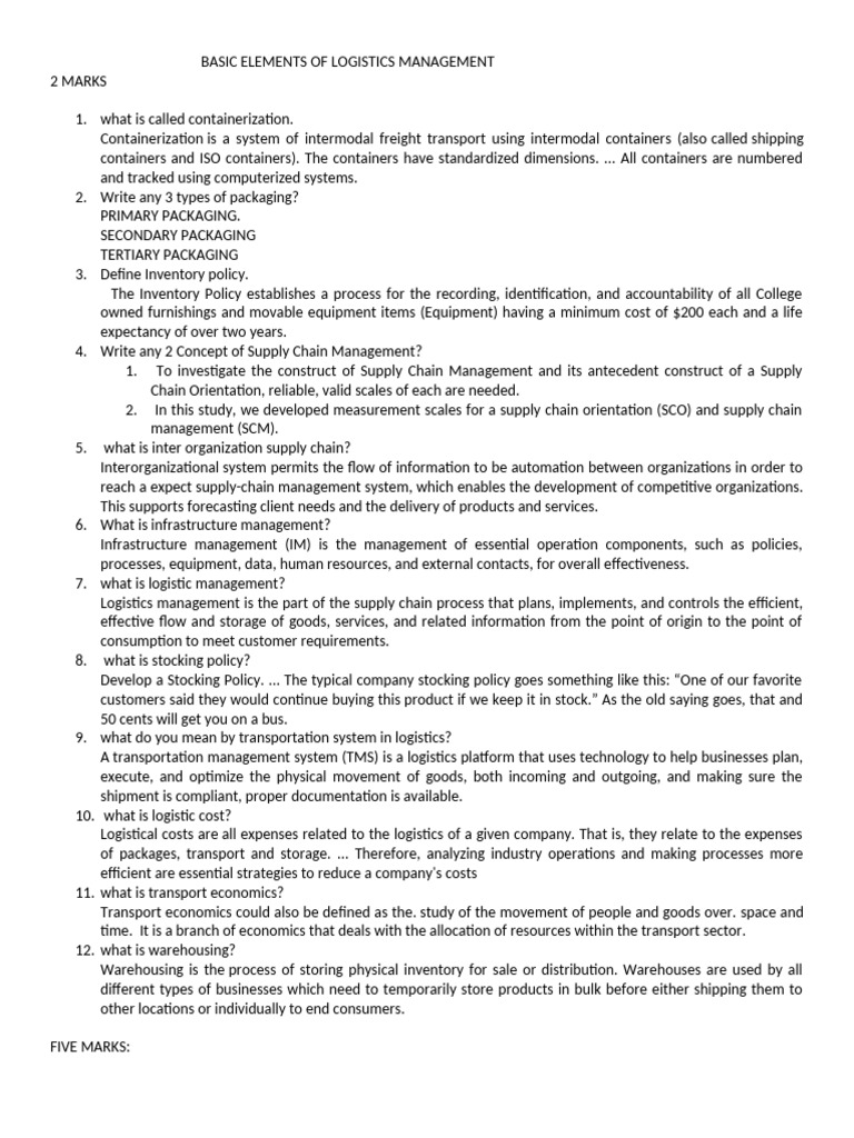 Logistic MGT English Notes | PDF | Logistics | Warehouse