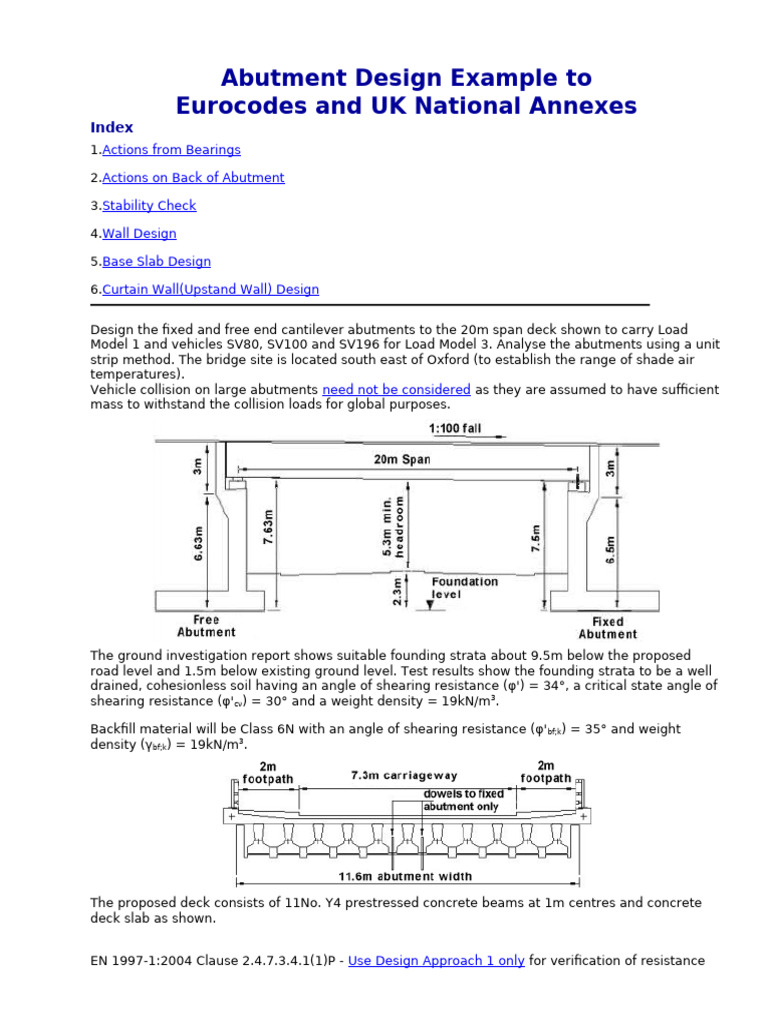 Abutment Design per Eurocodes | PDF | Bearing (Mechanical) | Friction