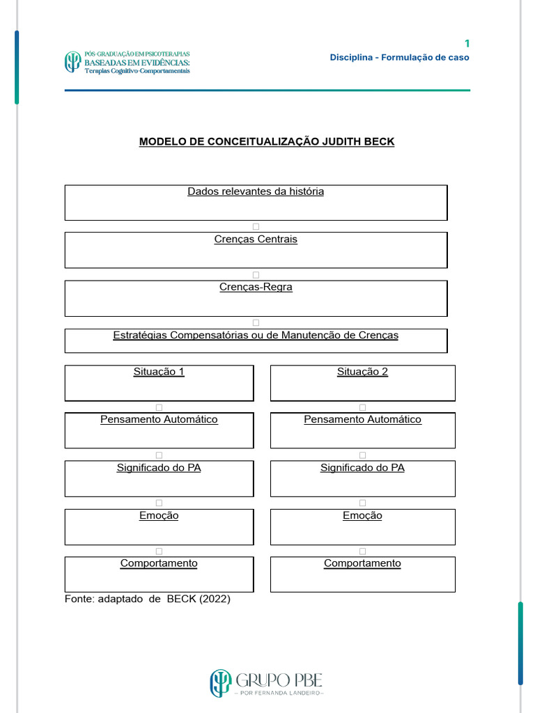 Modelo de Conceitualização Judith Beck | PDF