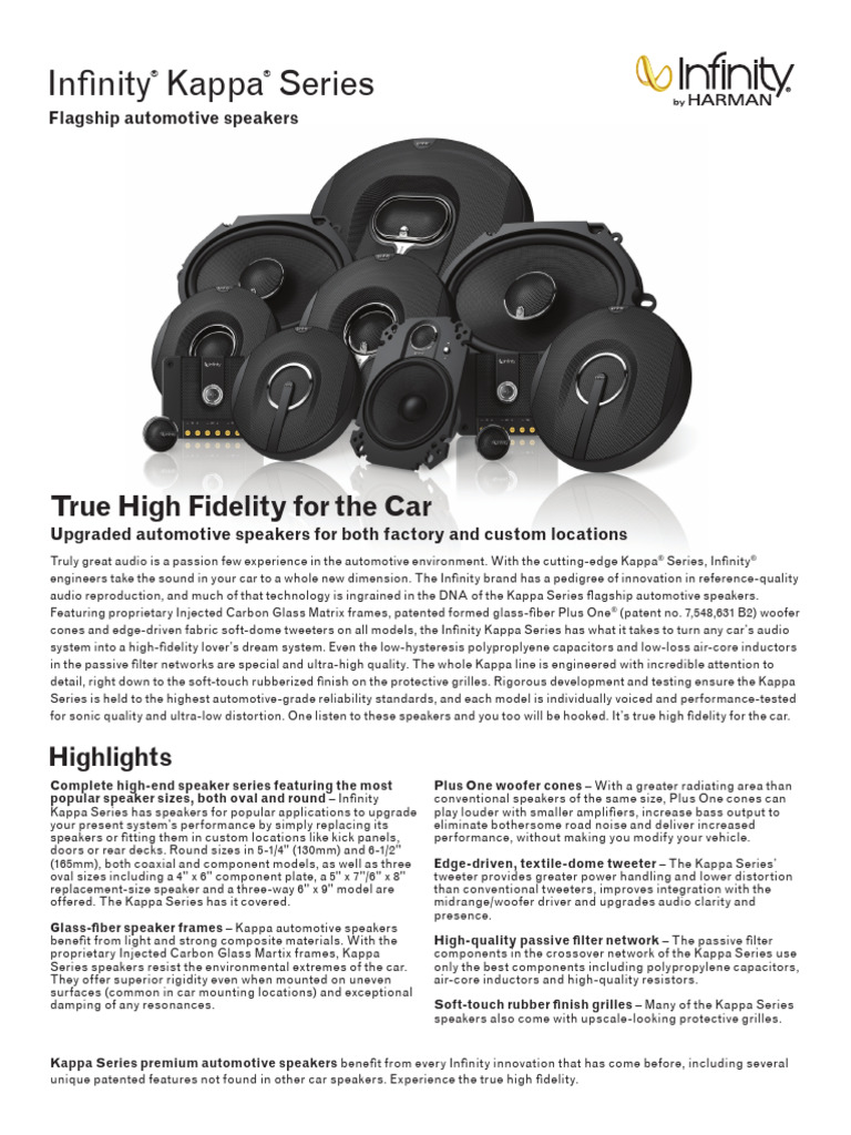 Infinity Kappa Series Spec Sheet | PDF | Loudspeaker | Computer Engineering