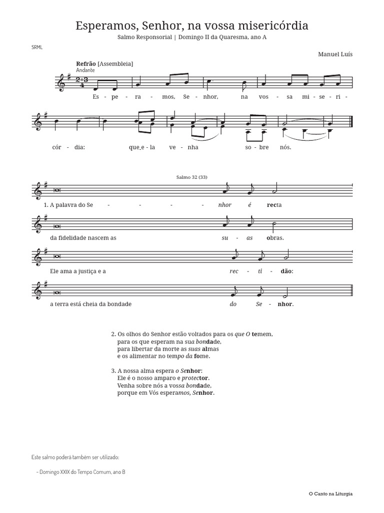 Salmo Responsorial para Domingo II Quaresma | PDF | Adoração e liturgia ...