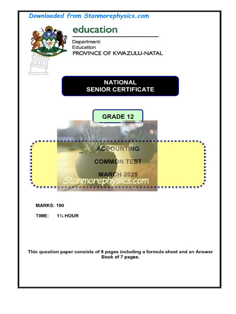 KZN Accounting Grade 12 March 2025 QP and Memo | PDF