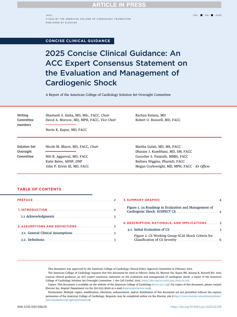 2025 ACC Cardiogenic Shock Concensus | PDF | Myocardial Infarction ...