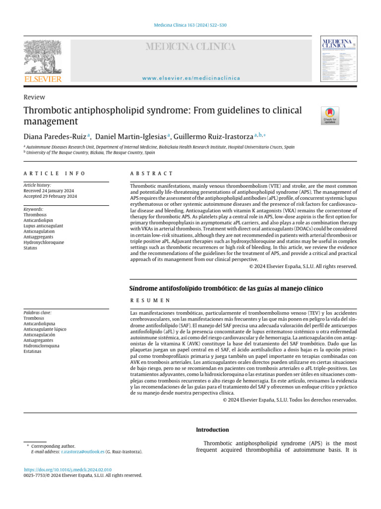 2024 Guidelines for Antiphospholipid Syndrome | PDF | Thrombosis ...