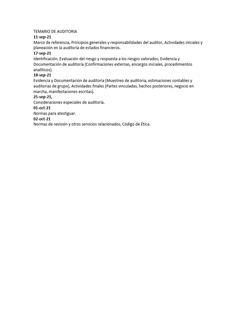 TEMARIO Auditoria - CCPL | PDF
