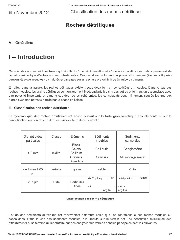 Classification des roches détritiques | PDF | Géologie | Sciences de la ...