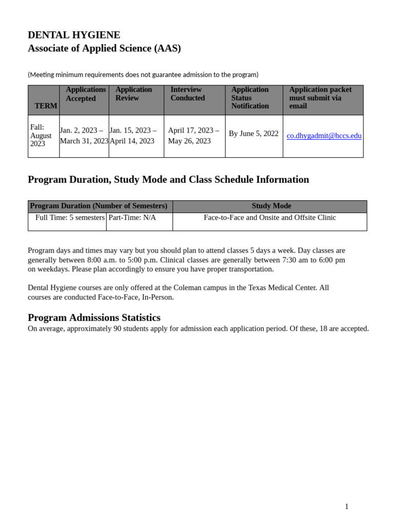HCC Coleman Dental Hygiene Program Guide | PDF | Dental Hygienist ...