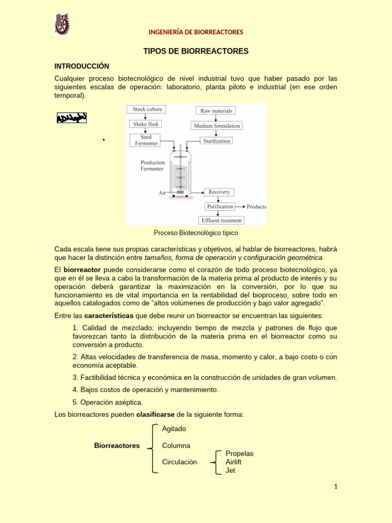 Tipos de Biorreactores en Ingeniería Biotecnológica | PDF | Procesos ...