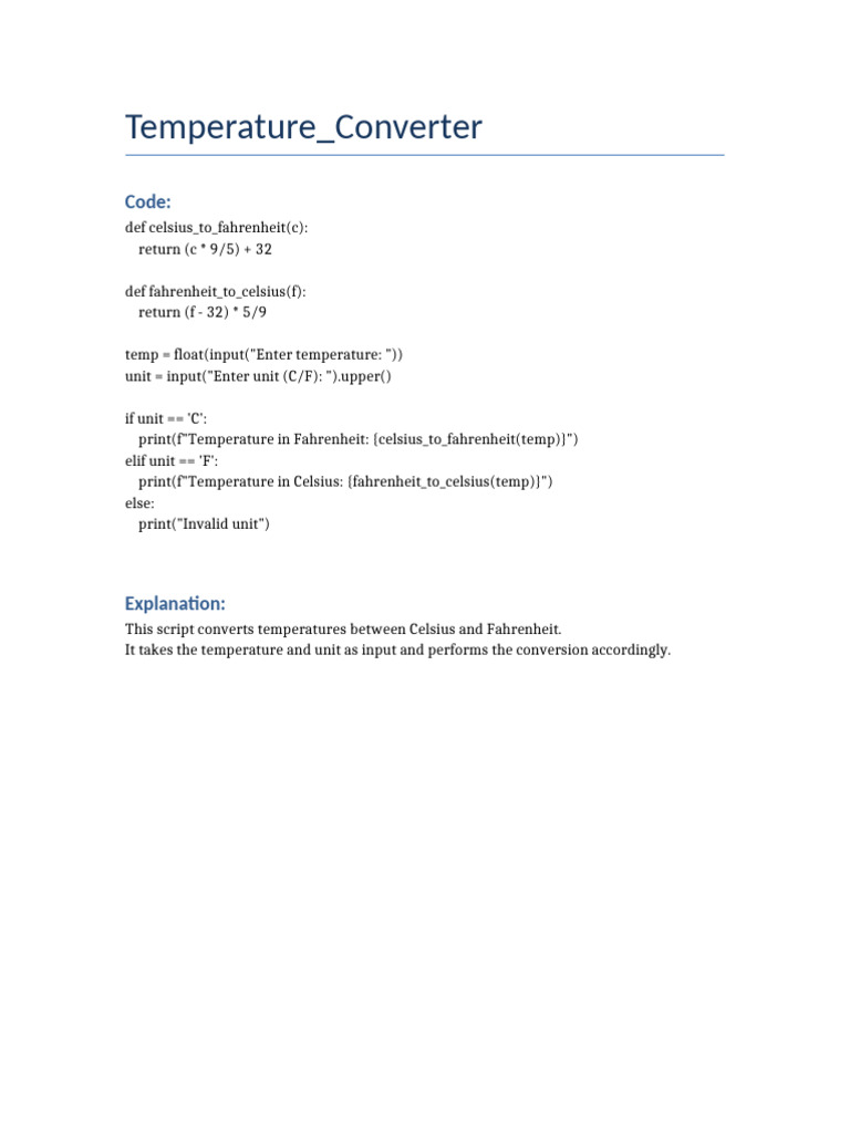 Celsius-Fahrenheit Temperature Converter | PDF