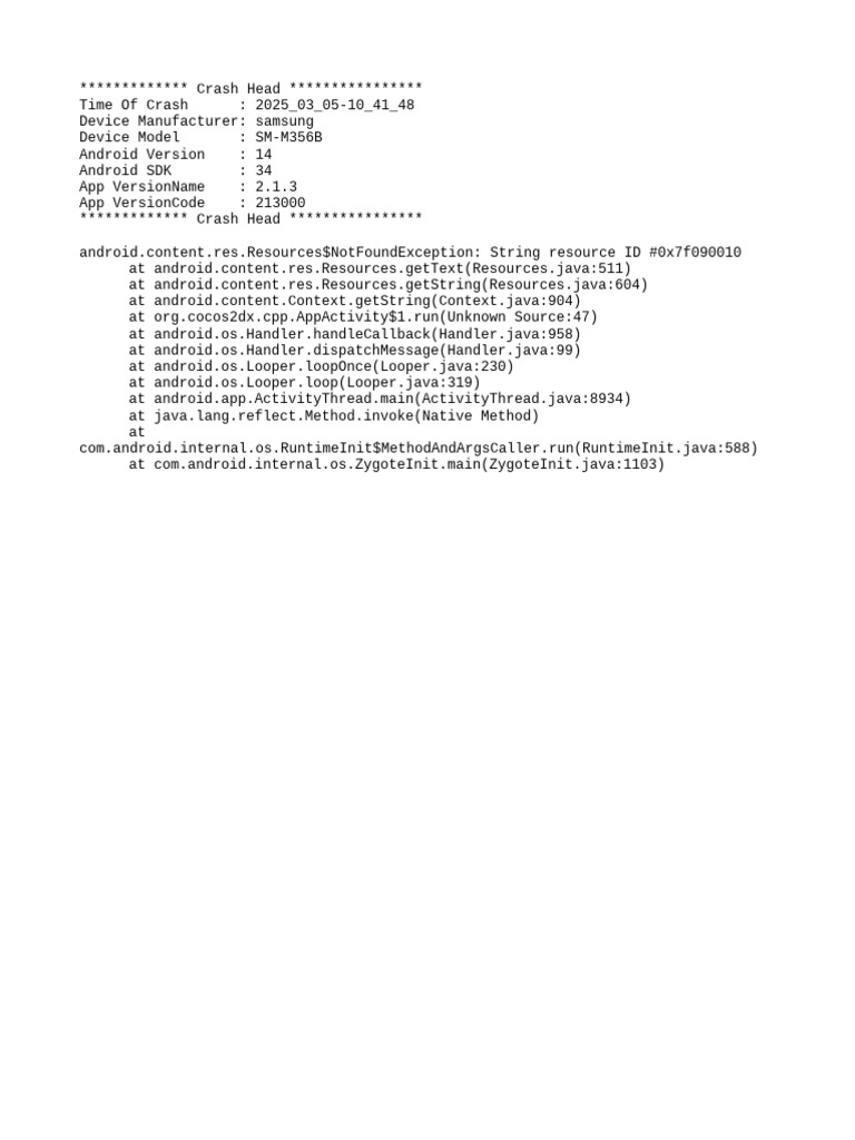 Samsung Crash Report: Resources Not Found | PDF