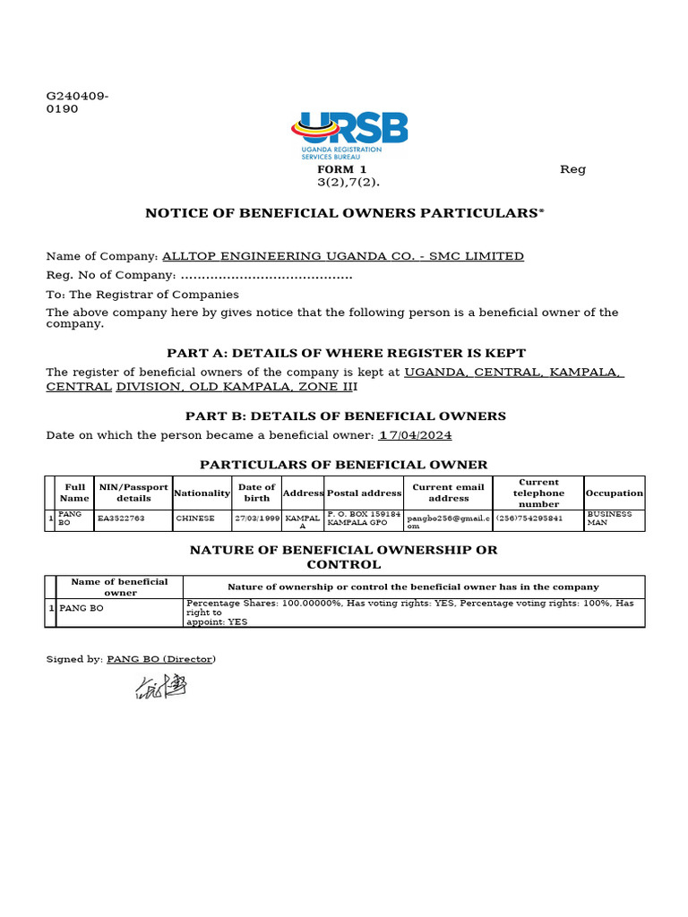 Notice of Beneficial Owners Details | PDF