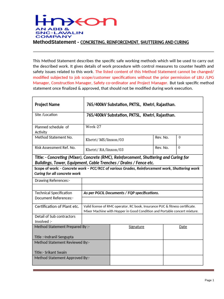 M S - Concrete Shuttering Reinforcement Khetri | PDF | Concrete | Emergency