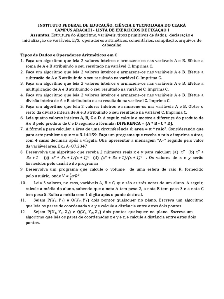 Tipos Primitivos e Conversão em C | PDF | Pi | Multiplicação