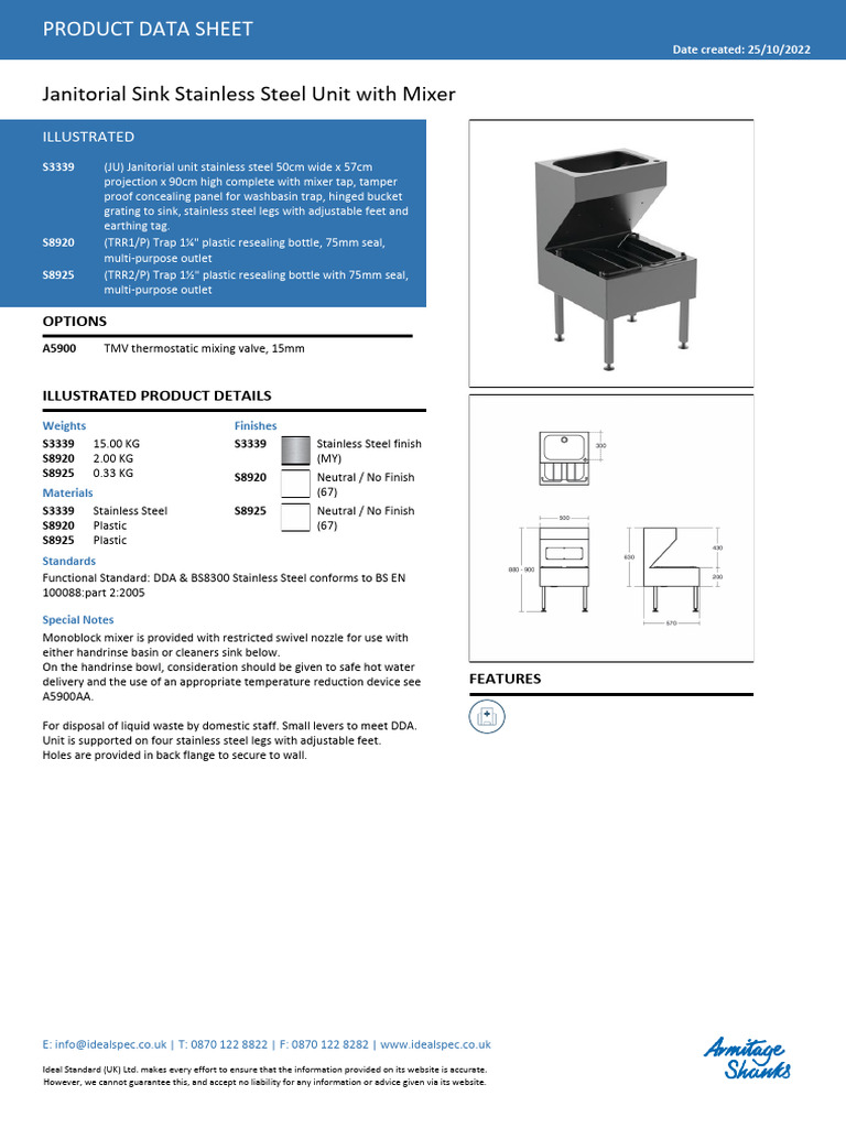 Stainless Steel Janitorial Sink Unit | PDF