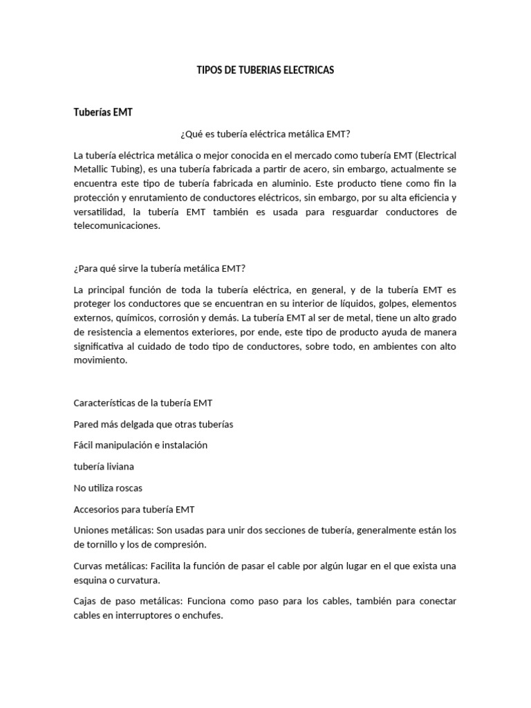 Tipos de Tuberías Eléctricas y Usos | PDF | Tubería (transporte de ...