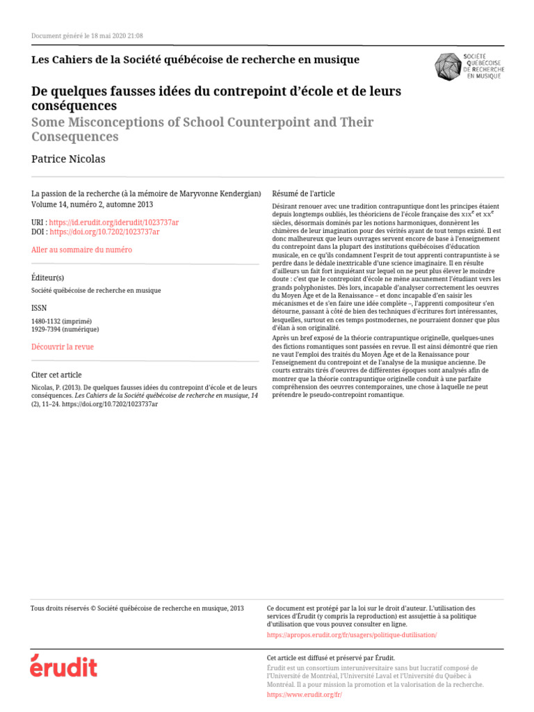 Fausses idées sur le contrepoint scolaire | PDF | Théorie de la musique ...