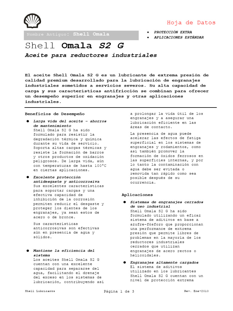 Ficha Técnica Shell Omala S2 G 320 | PDF | Engranaje | Rodamiento ...