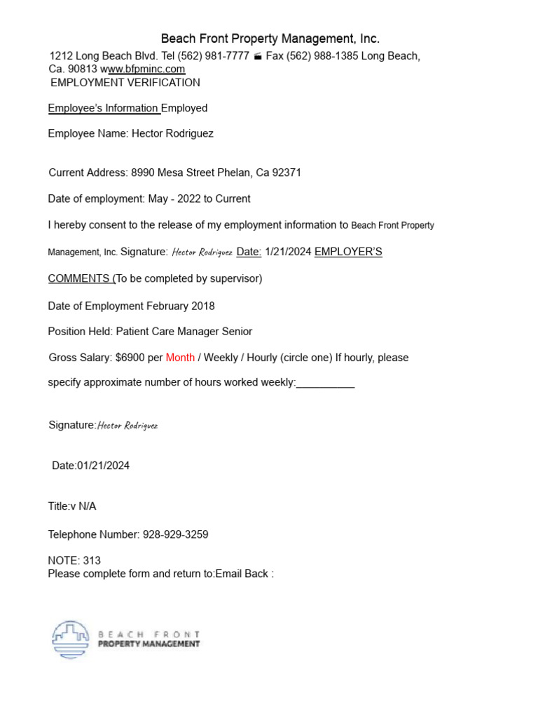 Employment Verification for Hector Rodriguez | PDF