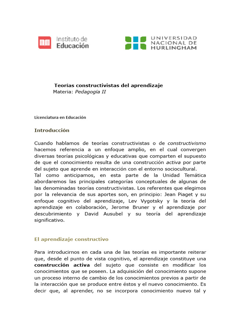 Teorías Constructivistas del Aprendizaje | PDF | Aprendizaje ...