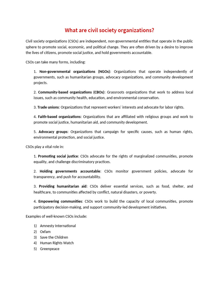 What Are Civil Society Organizations | PDF | Non Governmental ...