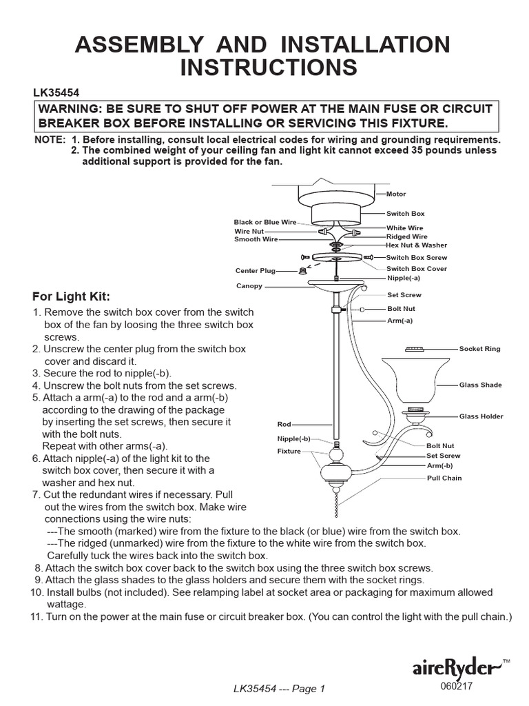 Assembly and Installation Instructions | PDF | Screw | Electrical Connector