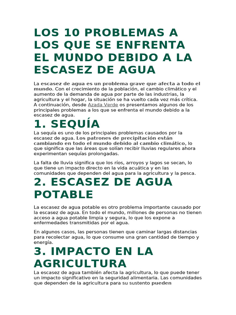 Los 10 Problemas A Los Que Se Enfrenta El Mundo Debido A La Escasez de ...
