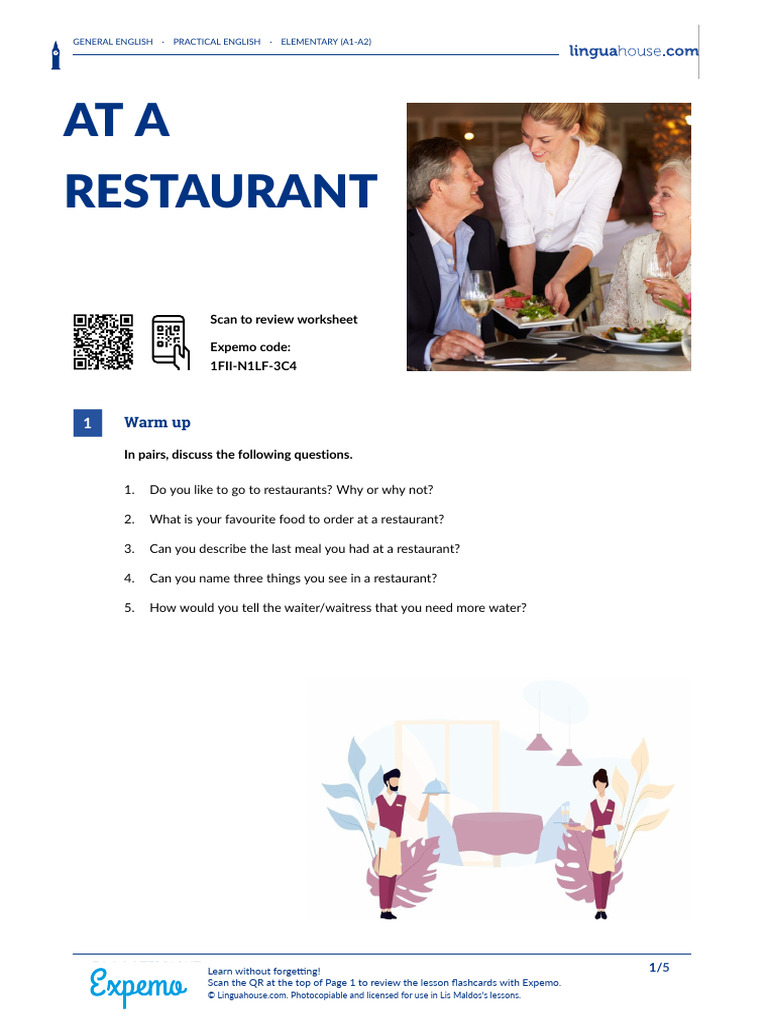English Vocabulary for Restaurant Scenarios | PDF | Salad | Menu