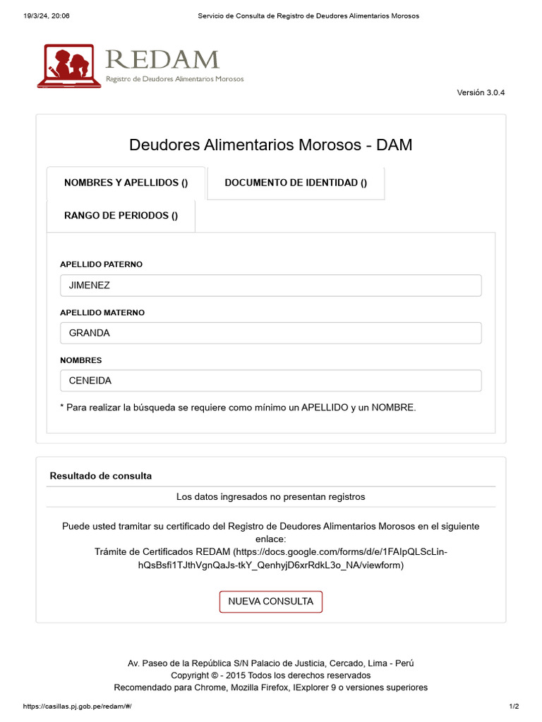 Consulta REDAM: Deudores Alimentarios | PDF