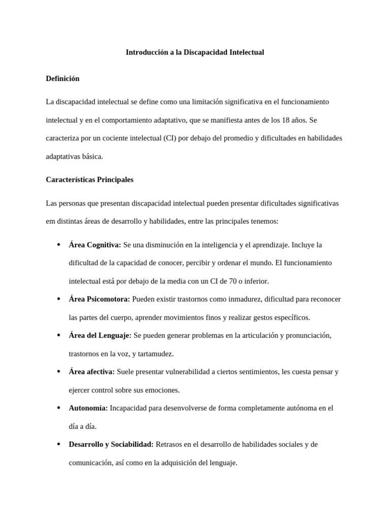 Discapacidad Intelectual: Definición y Causas | PDF | Discapacidad ...