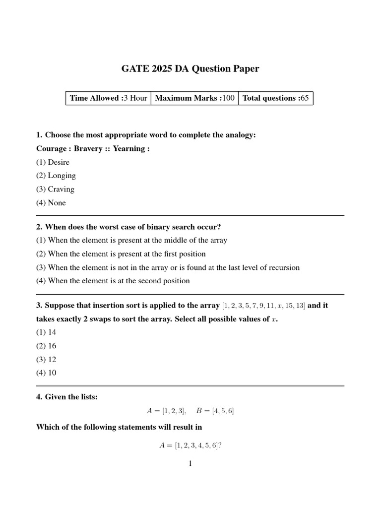 Gate 2025 Memory Based 2 | PDF | Discrete Mathematics | Algorithms