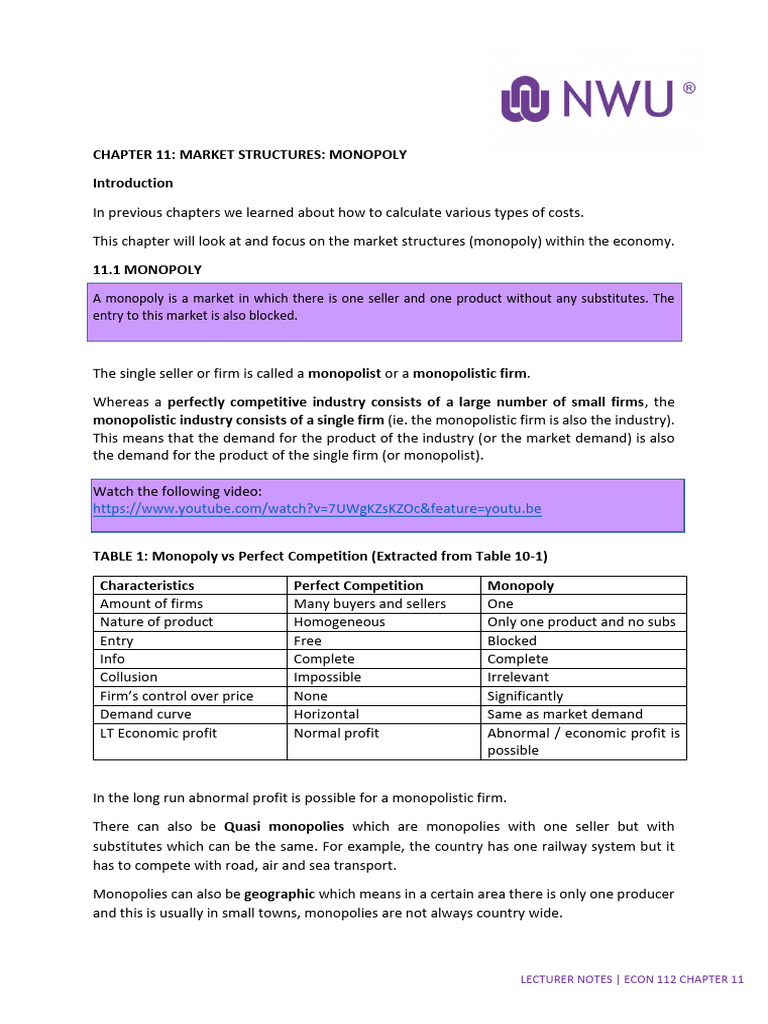 CHAPTER+11+ENG_240219_202659 | PDF | Monopoly | Perfect Competition